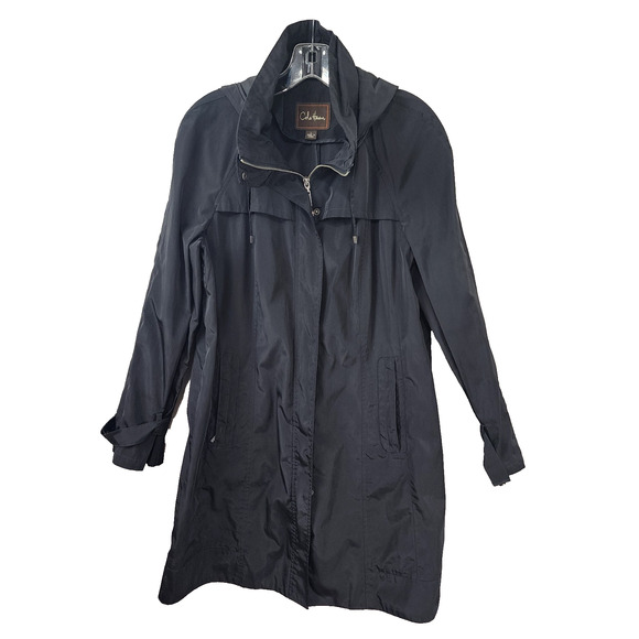 Cole Hahn Women's Black Hooded Raincoat Large - Picture 1 of 12
